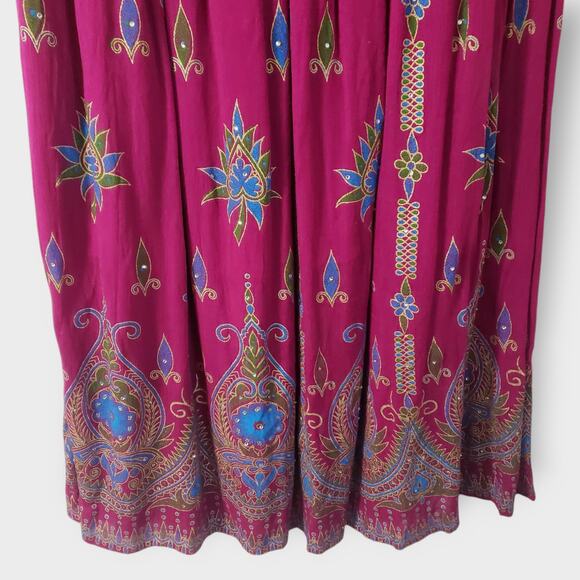 Royal Paisley Pink Floral Sequins Maxi Skirt Large Boho Gypsy Hippie Flowy NWT - Picture 3 of 12